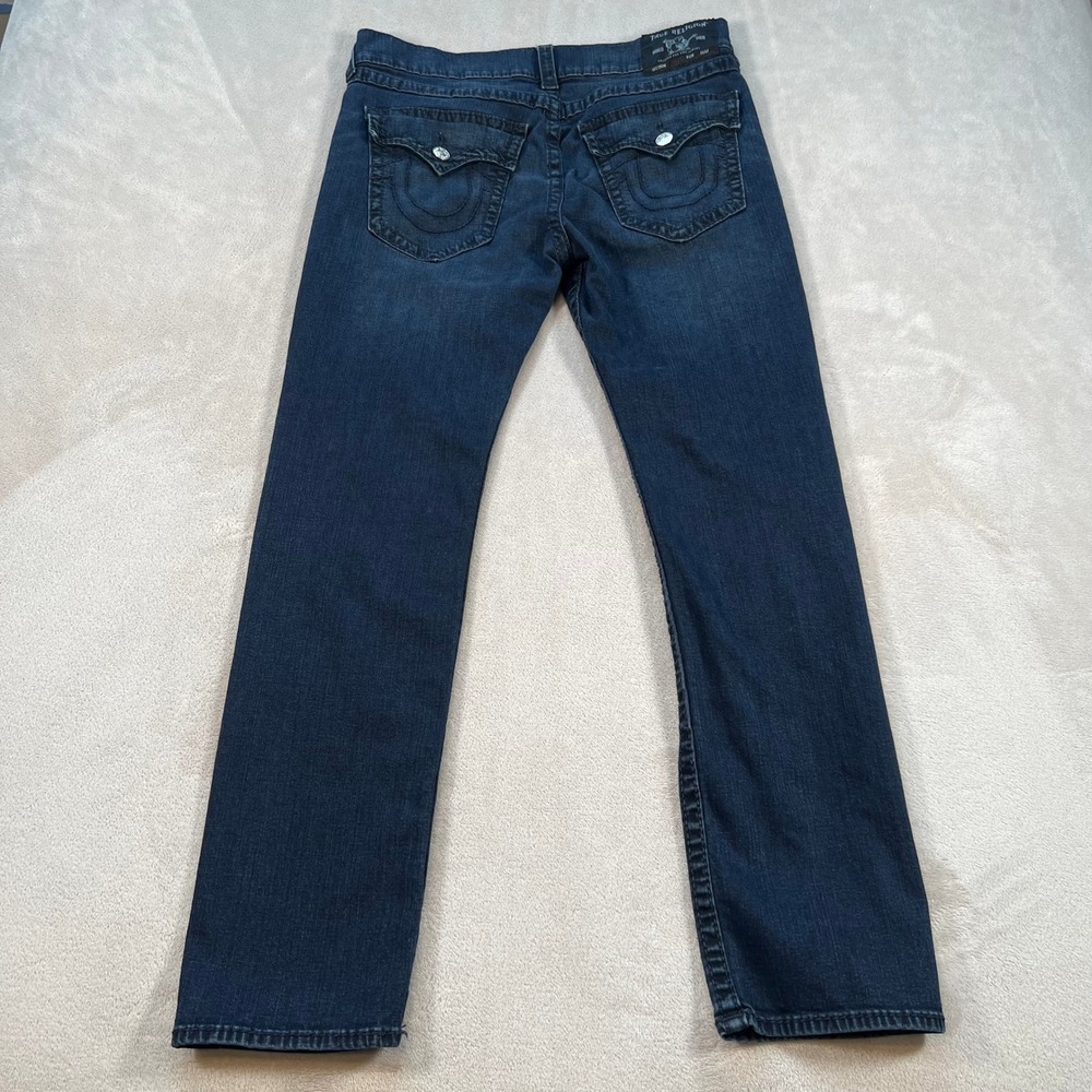 True Religion Geno Relaxed Slim Jeans Mens 34x32 Dark Wash Blue Denim Horseshoe - Picture 2 of 12